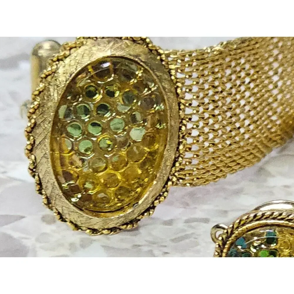 Classy Mid Century Vintage Cuff Link & Tie Pin Textured Honeycombs